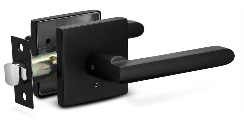 Berlin Modisch Privacy Lever Door Handle Slim Square Easy to Open Locking Lever Set [for Bedroom or Bathroom] Reversible for Right & Left Sided Doors Heavy Duty - Iron Black Finish - Image 1